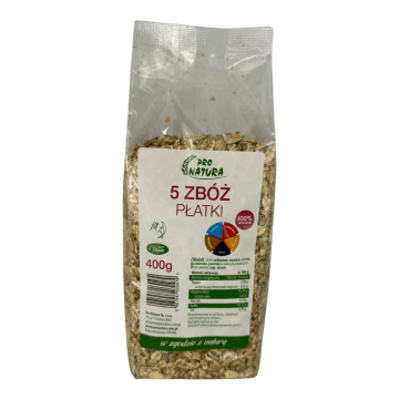 Płatki 5 zbóż (pszenne, jęczmienne, owsiane, żytnie, orkiszowe) 400g